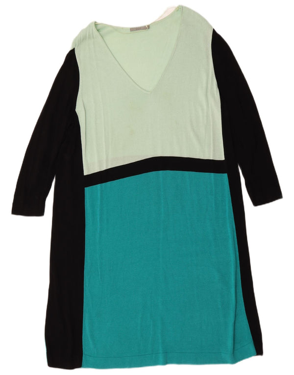 Cos Dame 3/4-ærmet Jumper Dress UK 16 Large Green Colourblock Viscose