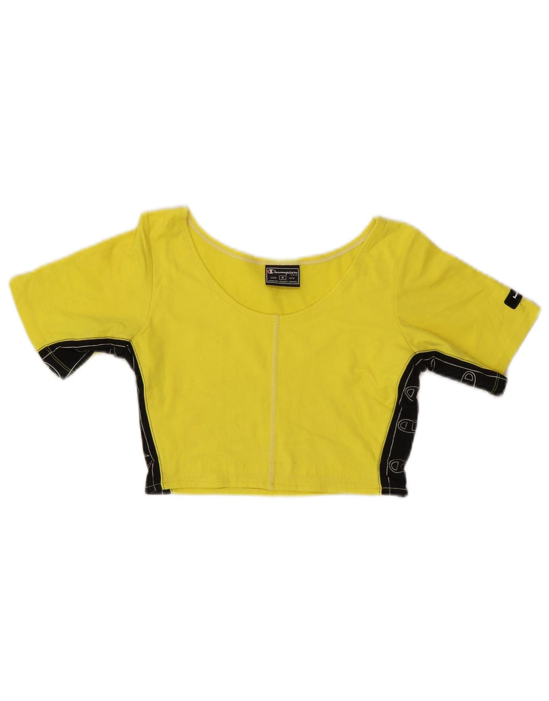 Champion Kvinders grafisk Crop Top UK 12 Medium Gul Colourblock Bomuld