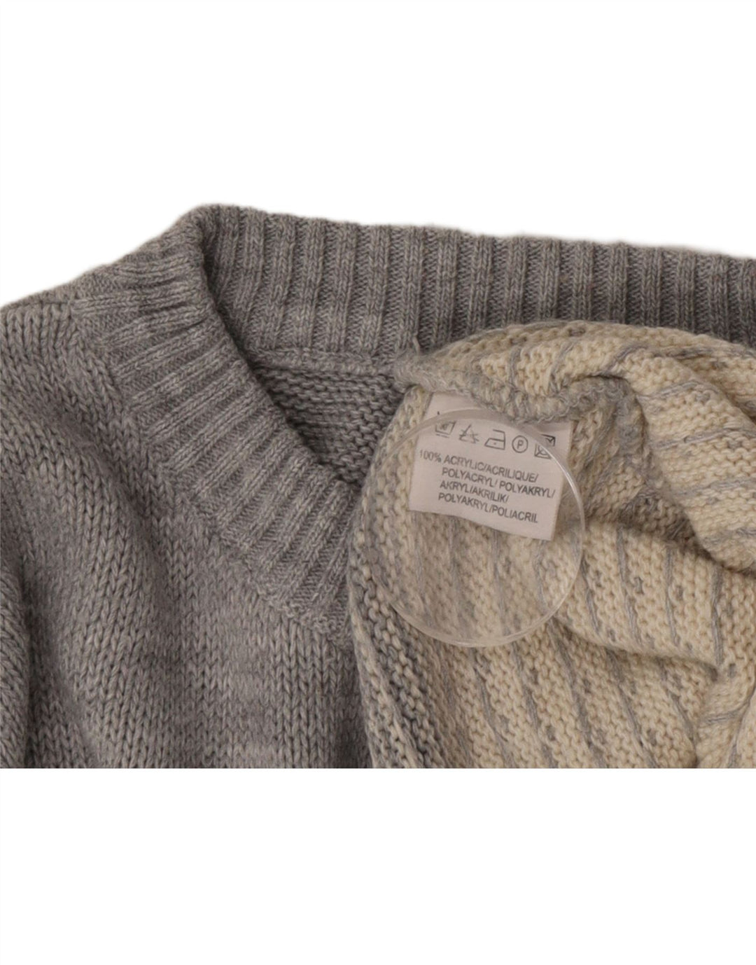 Vintage Herre Crew Neck Jumper Sweater Medium Grey Fair Isle Akryl