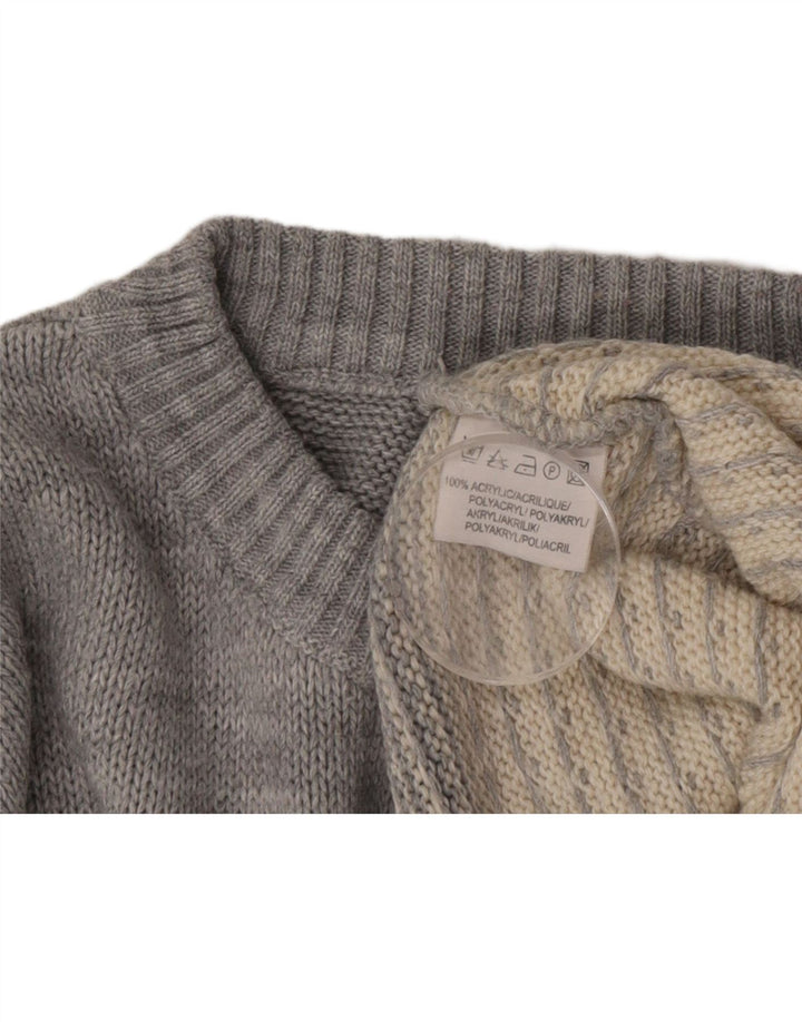 Vintage Herre Crew Neck Jumper Sweater Medium Grey Fair Isle Akryl