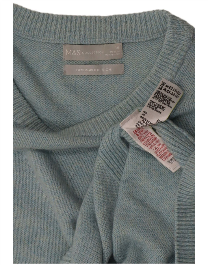 Marks & Spencer Dame Boat Neck Jumper Sweater UK 16 Large Blue Wool