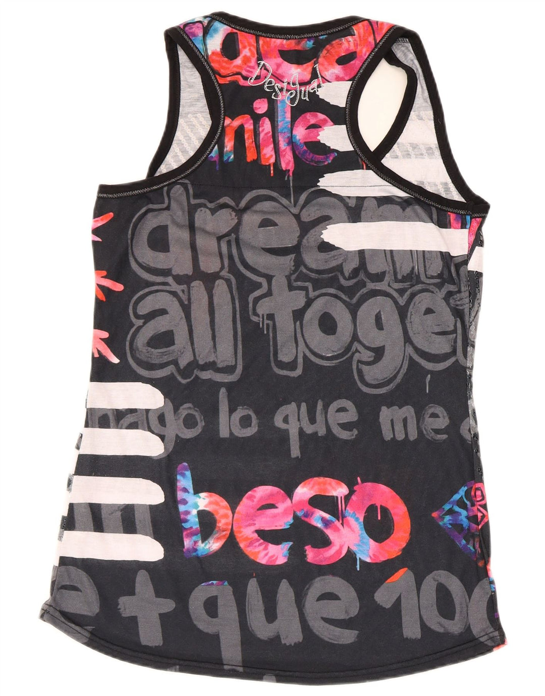 Desigual Kvinders Grafisk Vest Top UK 18 XL Sort Polyester