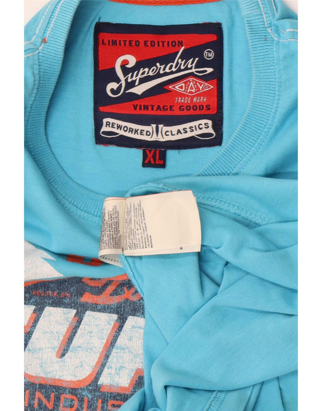 Superdry Herre almindelig grafisk T-shirt top XL blå bomuld