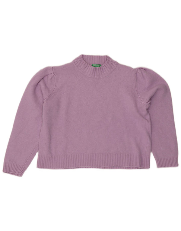 Benetton Womens Crop Turtle Neck Jumper Sweater UK 14 Large Purple