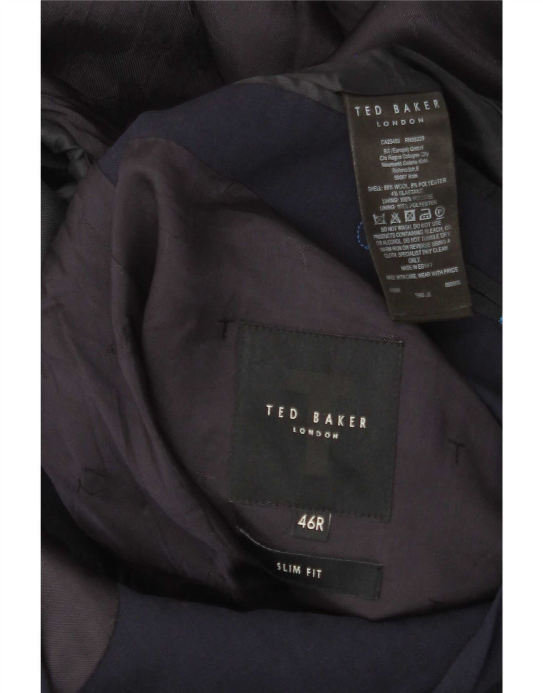 Ted Baker Herre Slim Fit 2-knaps blazerjakke UK 46 3XL Marineblå Uld