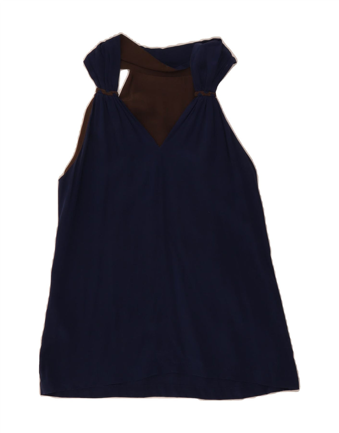 VINTAGE Womens Sleeveless Blouse Top UK 14 Medium Navy Blue Silk Vintage Vintage and Second-Hand Vintage from Messina Hembry 