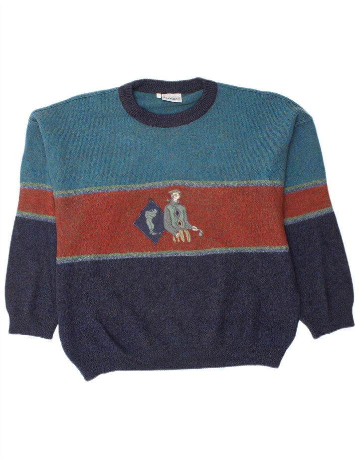 Demiro Herre Grafisk Crew Neck Jumper Sweater IT 50 Medium Blue Colourblock