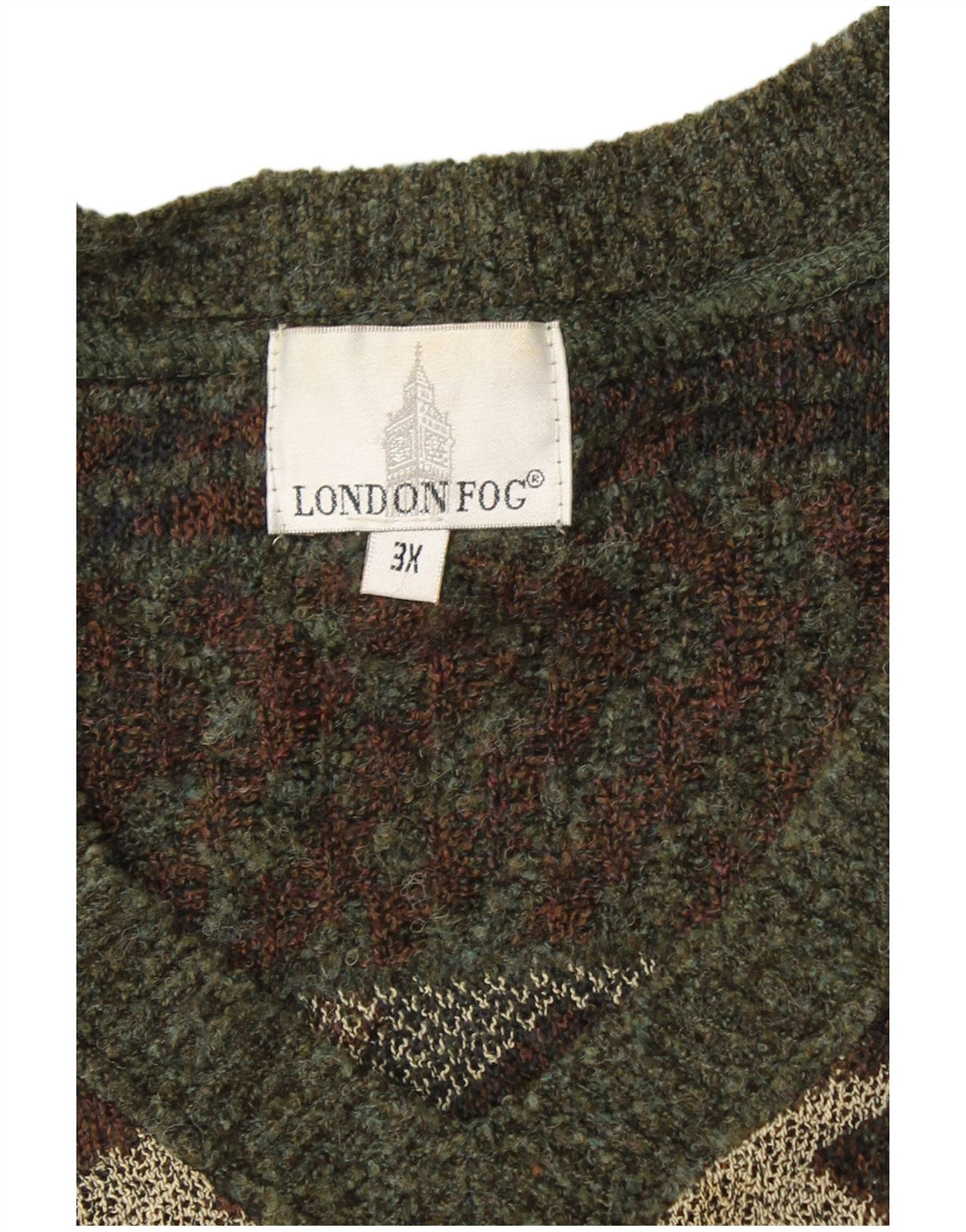 LONDON FOG Herre V-hals sweater 3XL Khaki Fair Isle