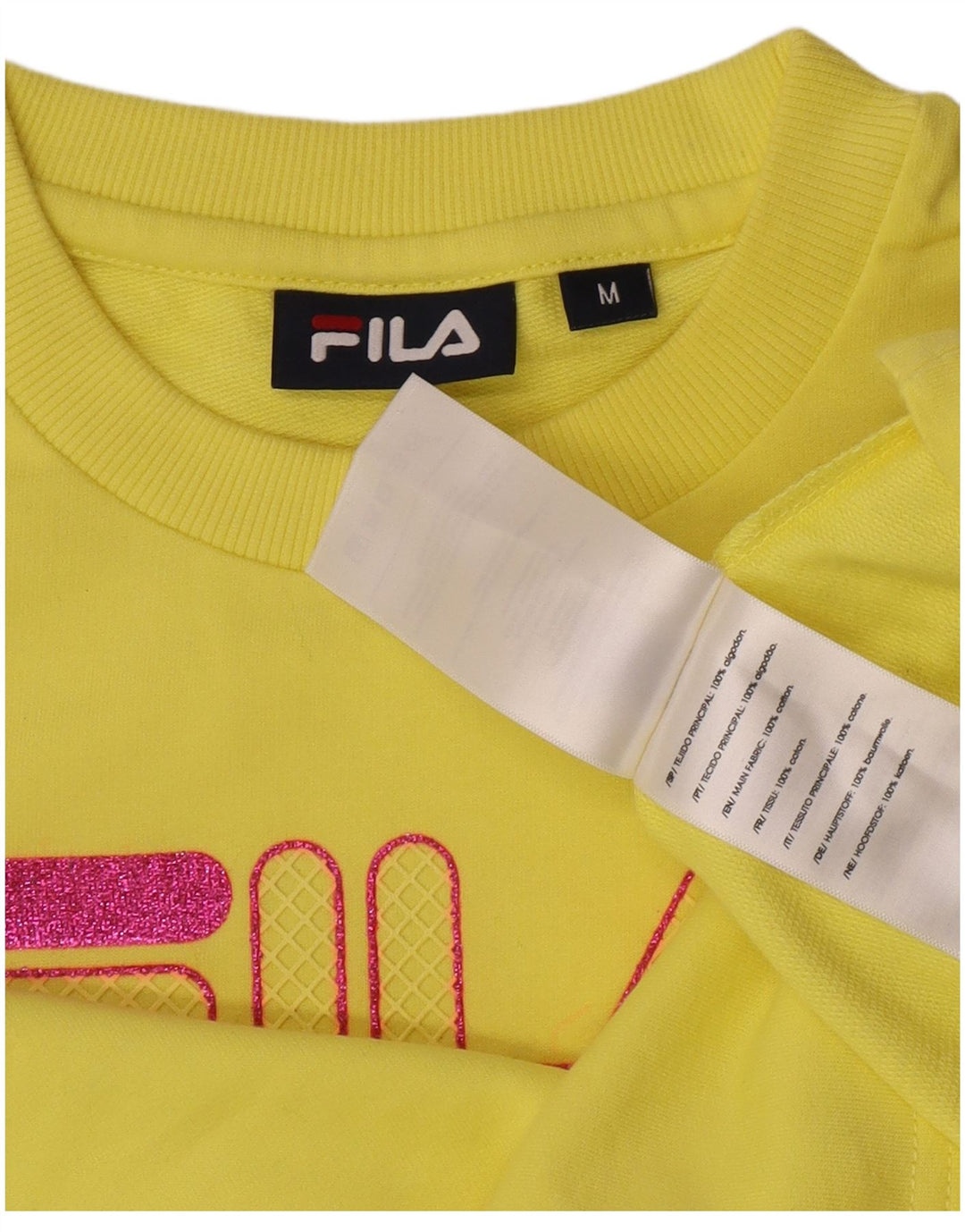 Fila Womens Crop Grafisk Top Langærmet UK 14 Medium Gul Bomuld