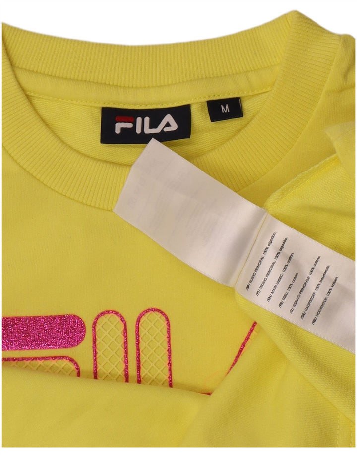 Fila Womens Crop Grafisk Top Langærmet UK 14 Medium Gul Bomuld