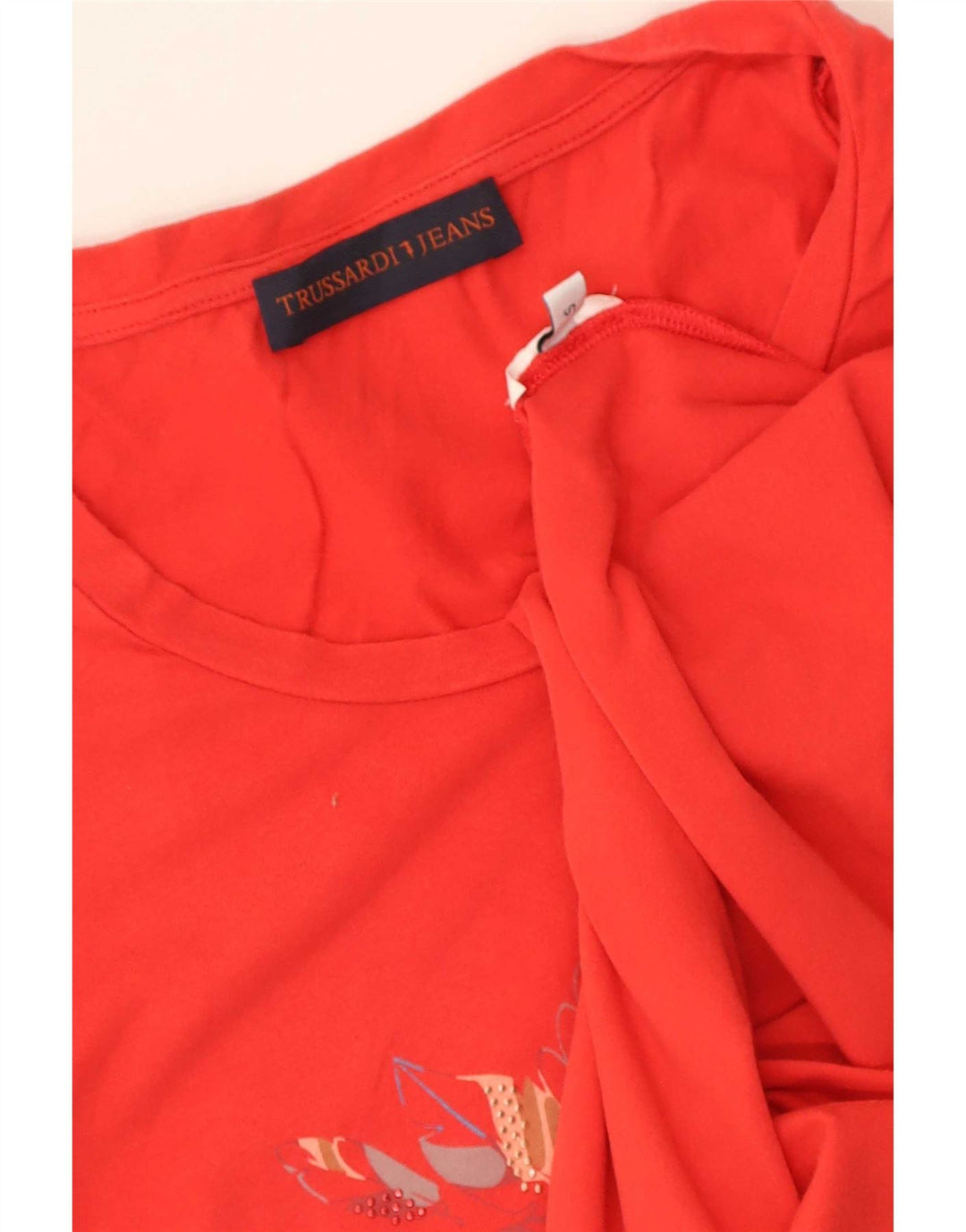 Trussardi Dame Grafisk T-Shirt Top UK 10 Lille Rød