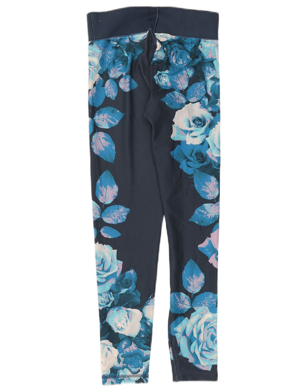 Adidas Womens Climalite Leggings UK 8/10 Small Blue Floral Polyester