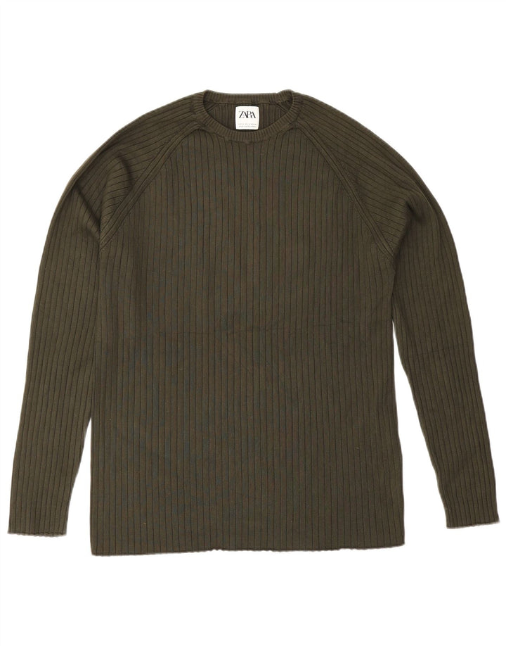 Zara Herre trøjetrøje med rund hals Medium Khaki Viscose