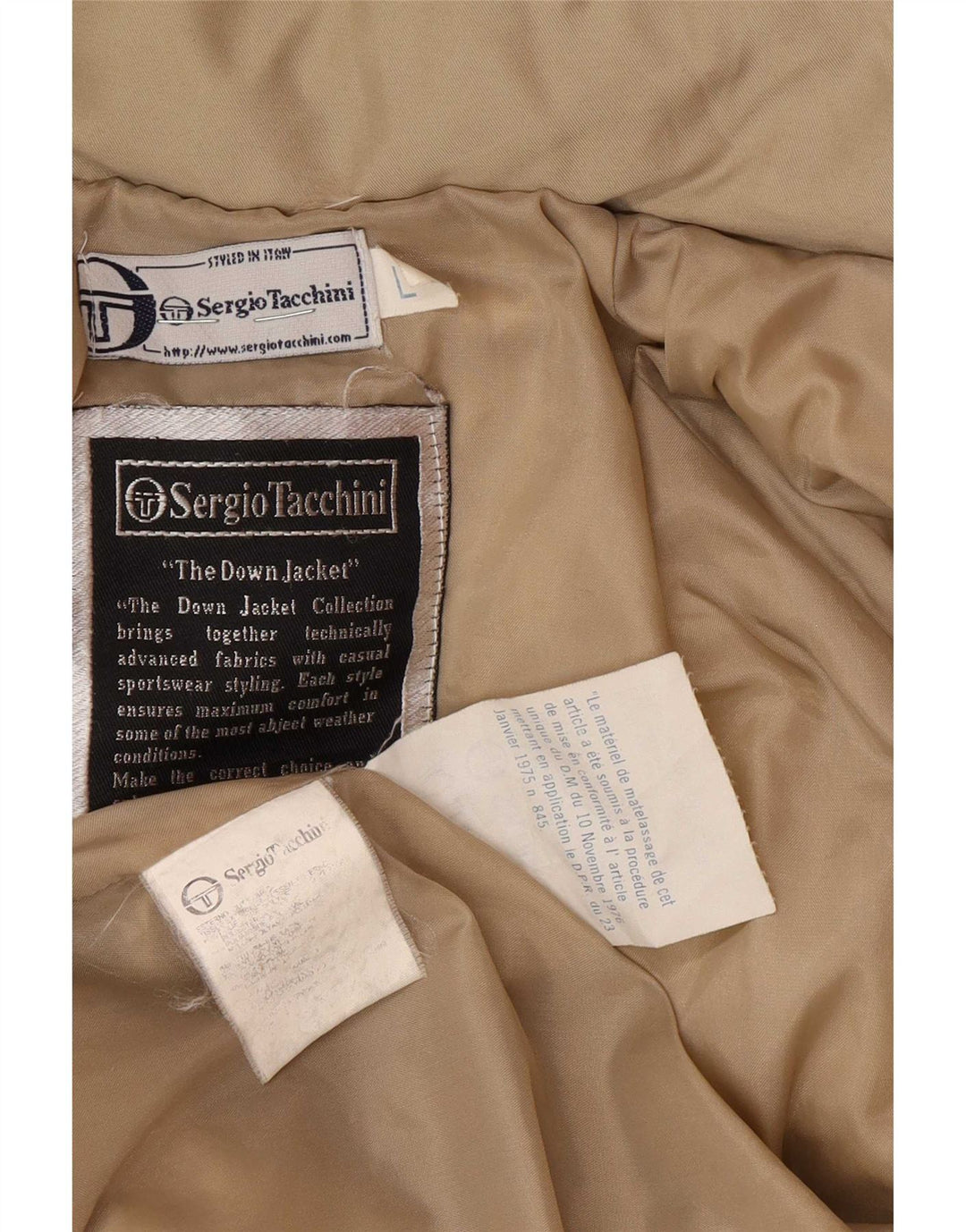 Sergio Tacchini Herre hættepolstret frakke UK 40 Large Beige Polyester