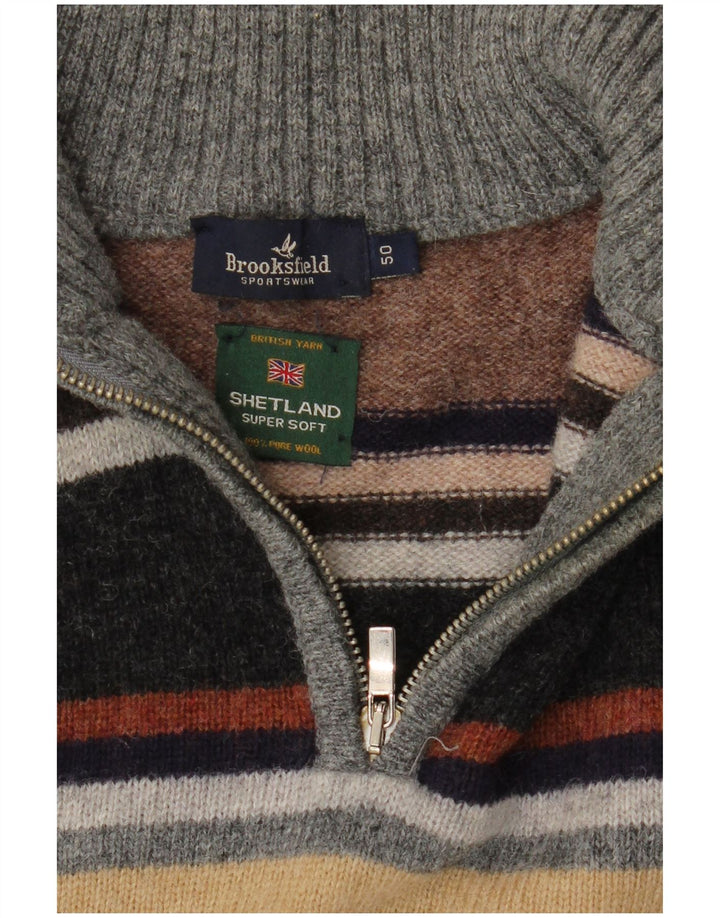 Brooksfield Herre Zip Neck Jumper Sweater IT 50 Medium Flerfarvet Stribet