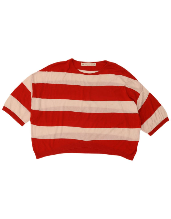 Zara Dame Oversized Crop Crew Neck Jumper Sweater UK 14 Medium Red