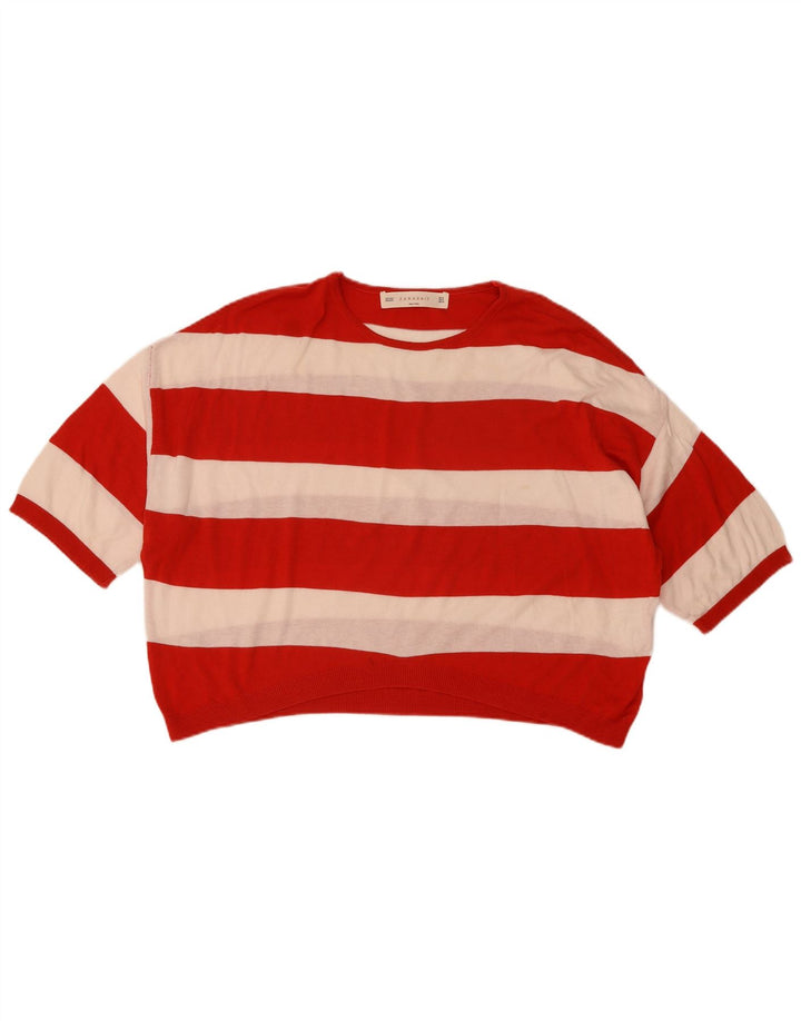 Zara Dame Oversized Crop Crew Neck Jumper Sweater UK 14 Medium Red