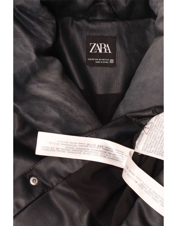 Zara Dame Oversized Polstret imiteret læder jakke UK 6 XS sort polyurethan