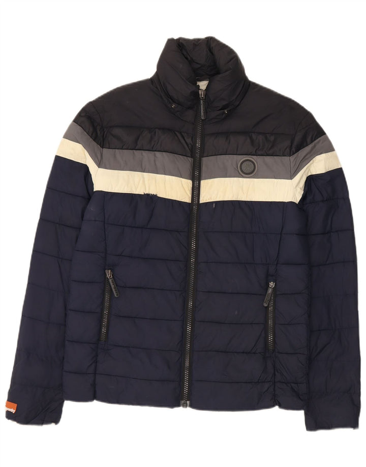 Superdry Polstret Herrejakke UK 38 Medium Navy Blue Colourblock Nylon