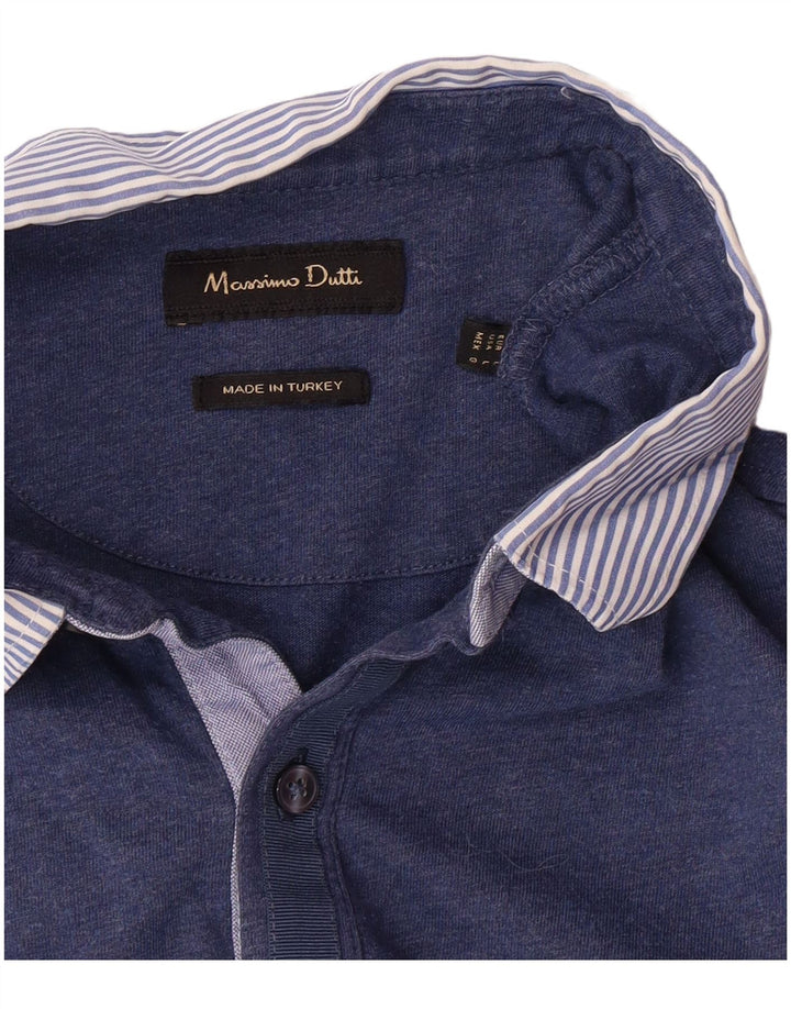 Massimo Dutti Langærmet Polo Shirt til mænd Large Blue Classic