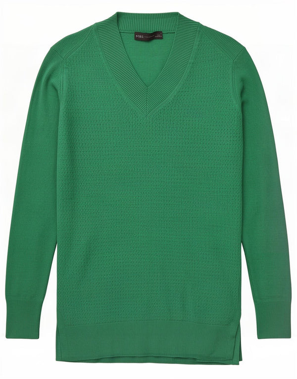 Marks & Spencer Dame V-hals sweater UK 10 Small Green Viscose