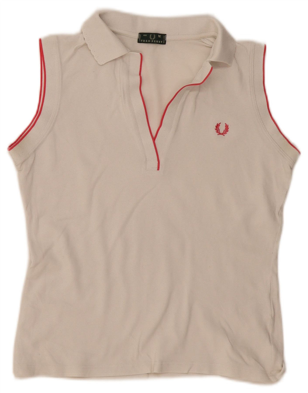 Fred Perry Dame ærmeløs polo shirt UK 12 Medium White Bomuld