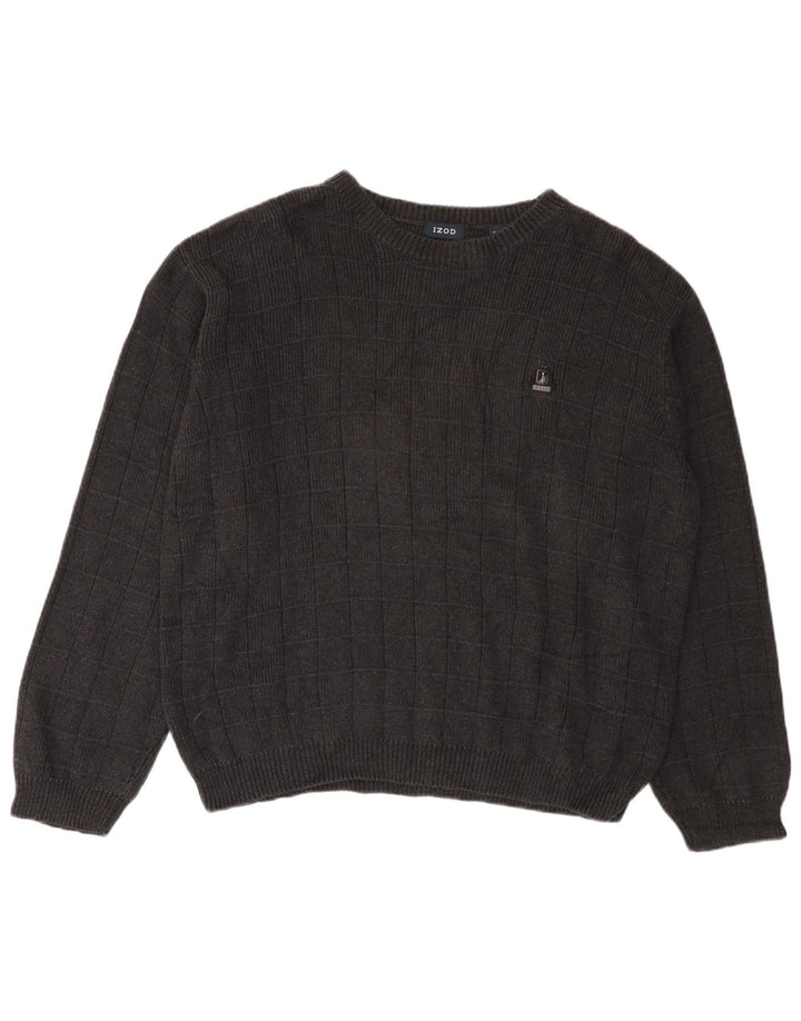 IZOD Herre Boat Neck Jumper Sweater Stor Grå Ternet Bomuld