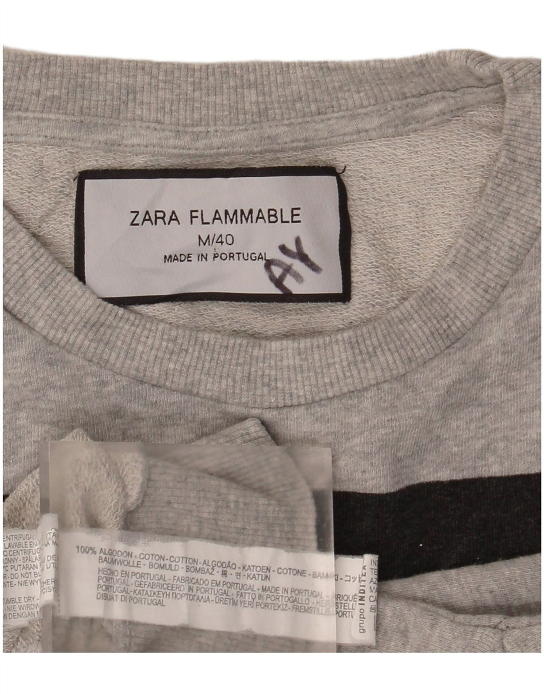 Zara Dame Grafisk Sweatshirt Jumper UK 14 Medium Grey Bomuld