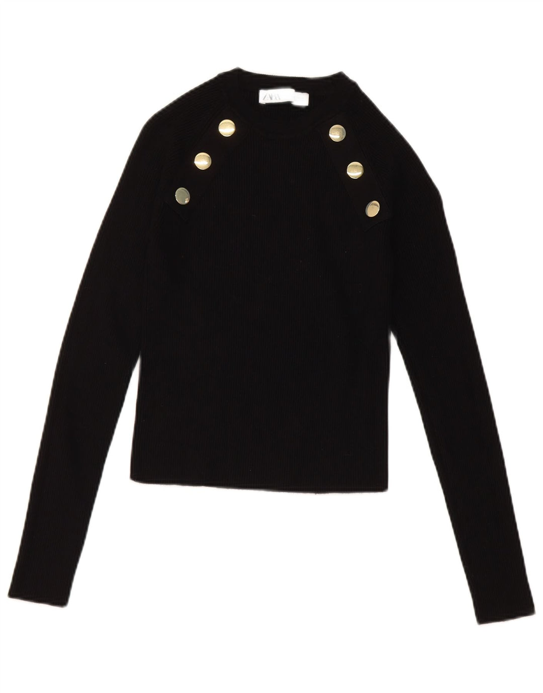 Zara Womens Crop Top Langærmet UK 14 Large Black Viscose