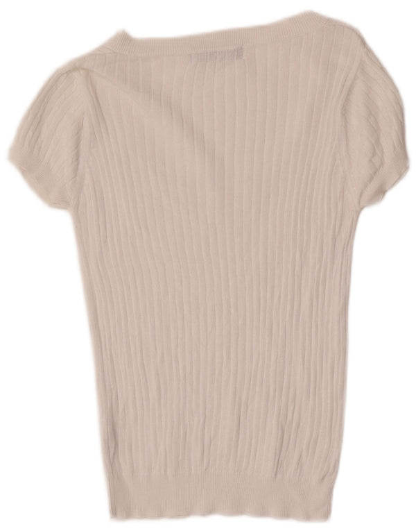 Zara Dame Kortærmet Boat Neck Jumper Sweater UK 14 Stor Hvid Bomuld
