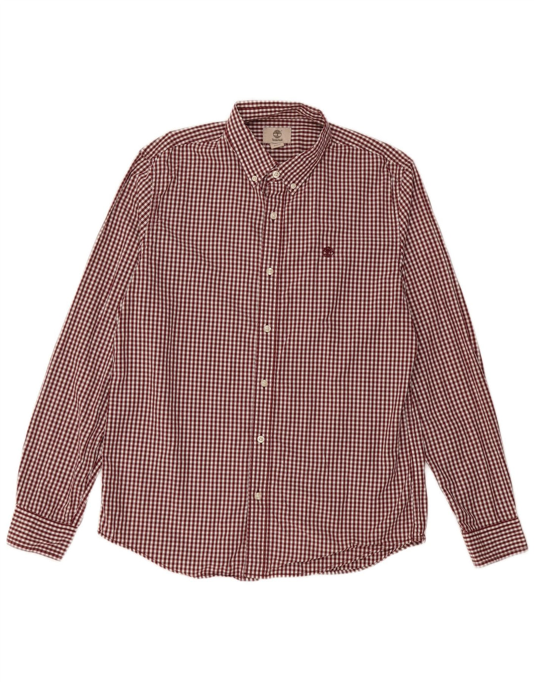 Timberland Herre Slim Fit Skjorte Large Maroon Gingham Cotton