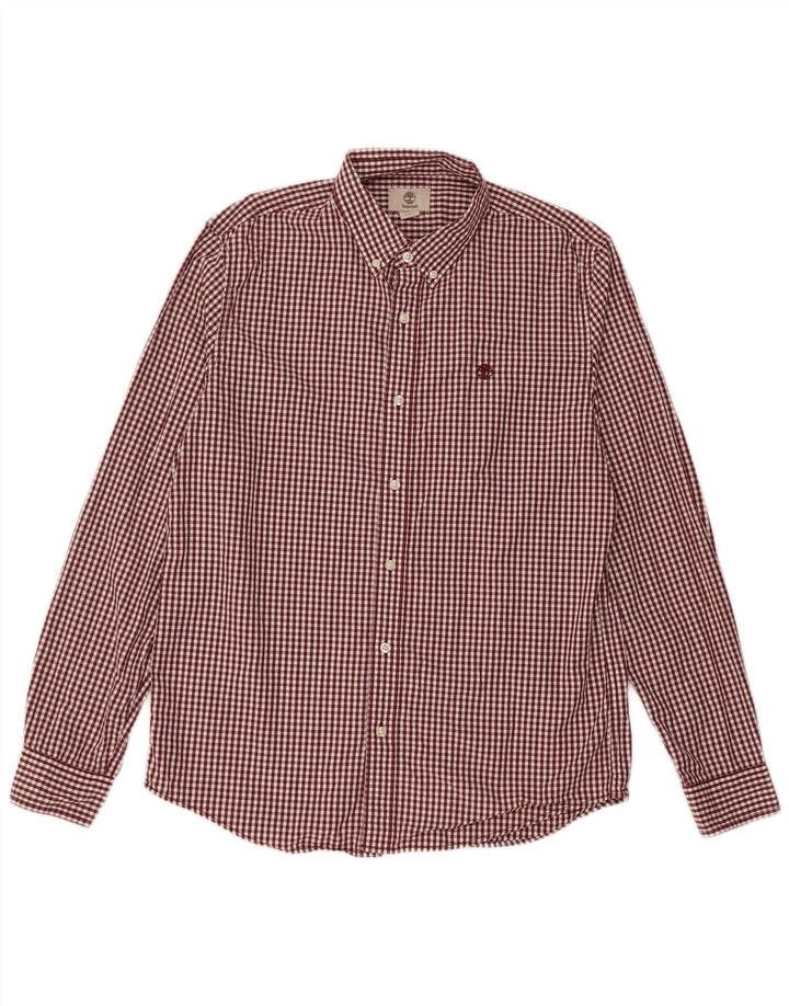 Timberland Herre Slim Fit Skjorte Large Maroon Gingham Cotton