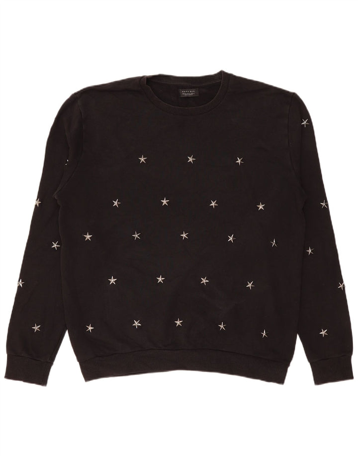 Zara Herre Sweatshirt Jumper XL Sort Geometrisk Bomuld