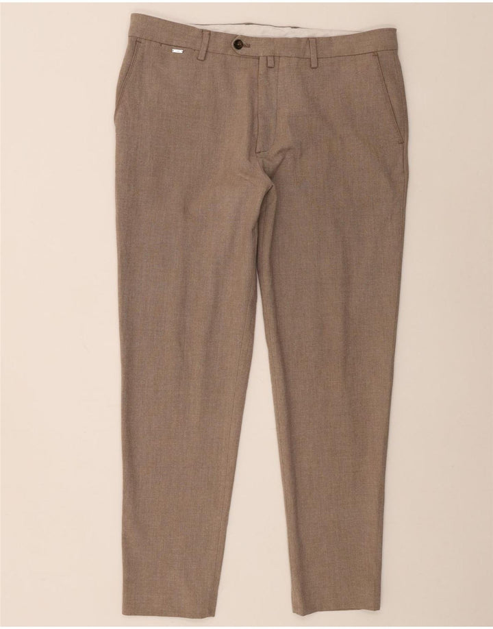 Zara Herre Slim Suit Bukser EU 44 Large W34 L29 Brun Polyester