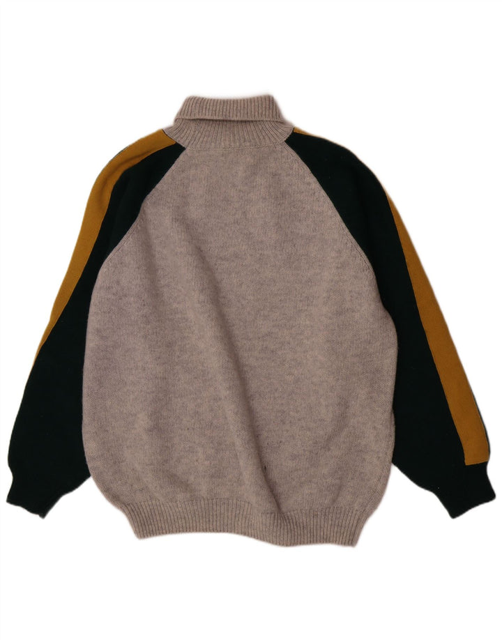 Sisley Herre grafisk rullehals sweater XL Grå Colourblock Uld