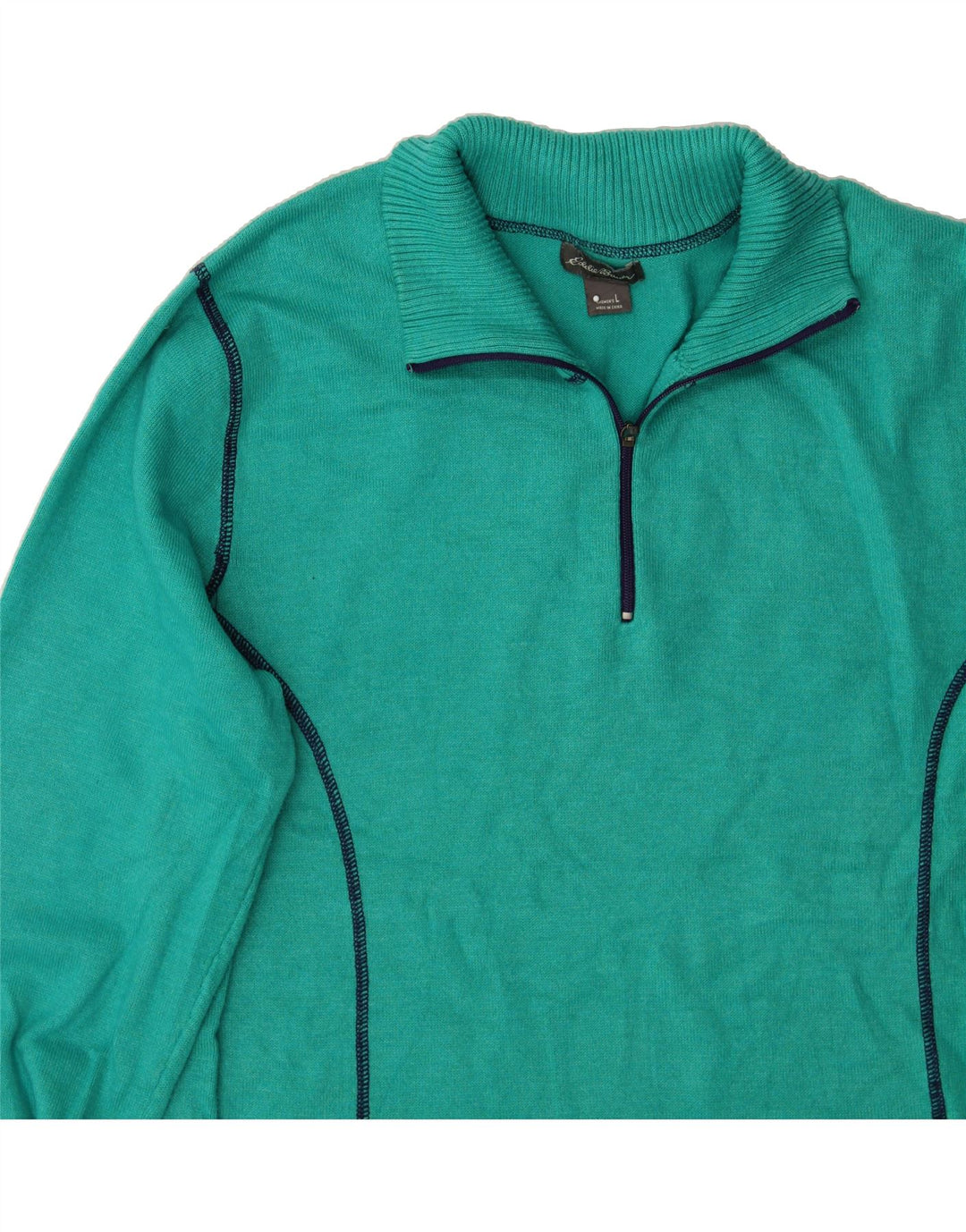 EDDIE BAUER Womens Zip Neck Jumper Sweater UK 14 Large Turquoise Polyester Vintage Eddie Bauer and Second-Hand Eddie Bauer from Messina Hembry 