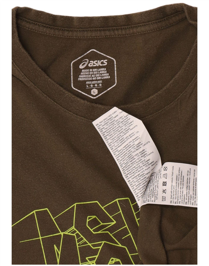 Asics Herre Grafisk T-Shirt Top Stor Khaki Bomuld