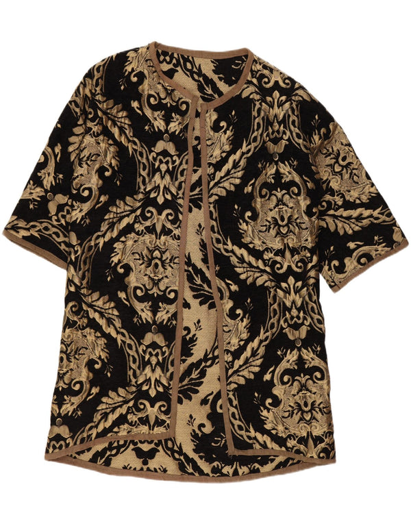 Vintage Dame Longline Cardigan Sweater UK 14 Medium Black Paisley