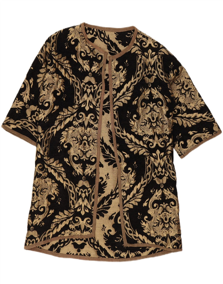 Vintage Dame Longline Cardigan Sweater UK 14 Medium Black Paisley