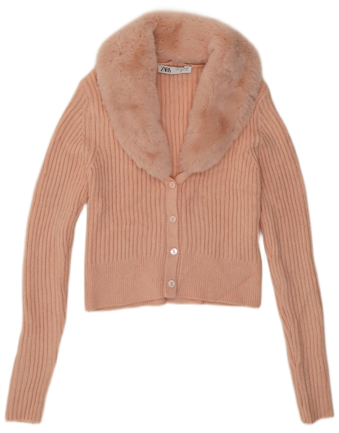 Zara Womens Crop Cardigan Sweater UK 12 Medium Pink Akryl