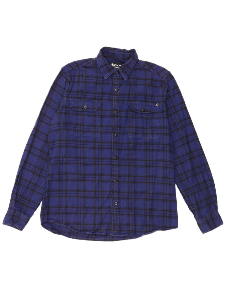 Barbour herre flannelskjorte mellemblå ternet bomuld