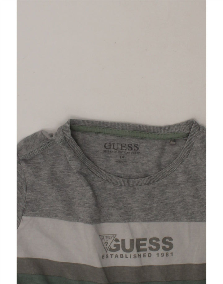 GUESS Boys Graphic Top Long Sleeve 13-14 Years  Grey Colourblock Cotton Vintage Guess and Second-Hand Guess from Messina Hembry 