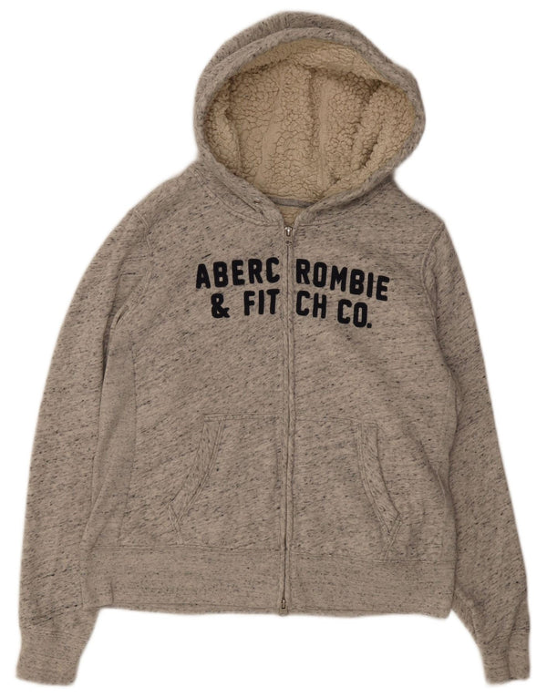 Abercrombie & Fitch Dame Sherpa Hættetrøje med lynlås UK 16 Large Grå
