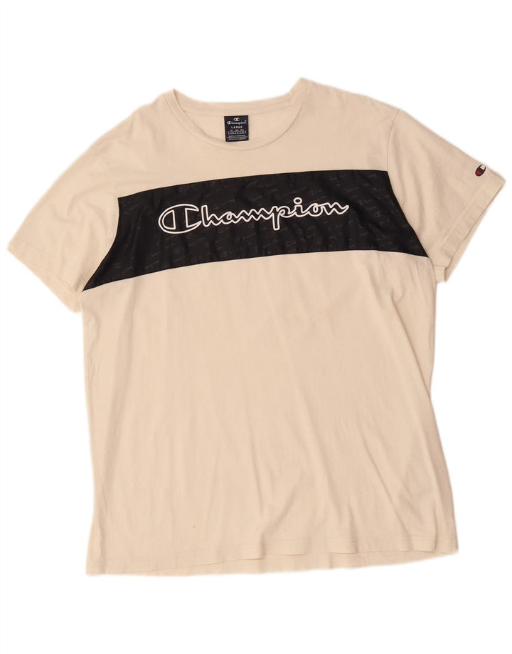 Champion Herre Grafisk T-Shirt Top Stor Hvid Bomuld