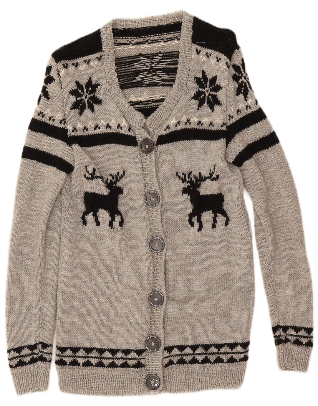 Vintage dame cardigan sweater UK 12 Medium Grey Fair Isle