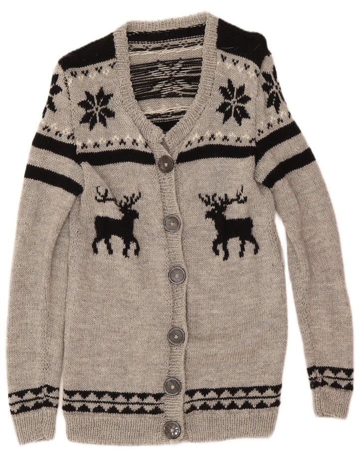 Vintage dame cardigan sweater UK 12 Medium Grey Fair Isle