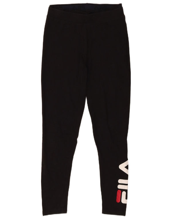 Fila Kvinders Grafiske Leggings UK 12 Medium Sort Bomuld