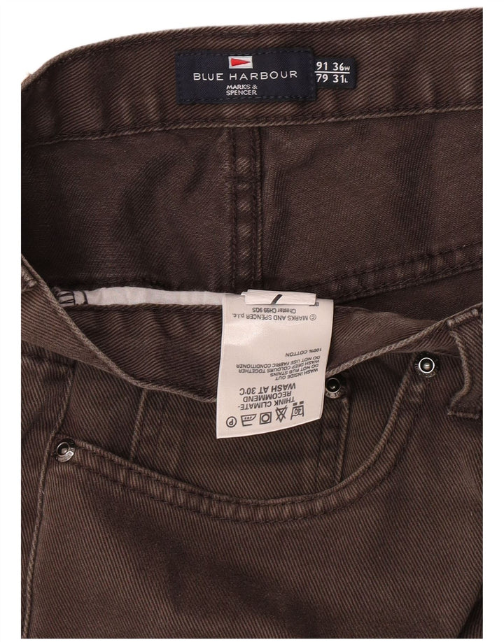 Marks & Spencer Herre Blue Harbor Straight Jeans W36 L31 Brun Bomuld