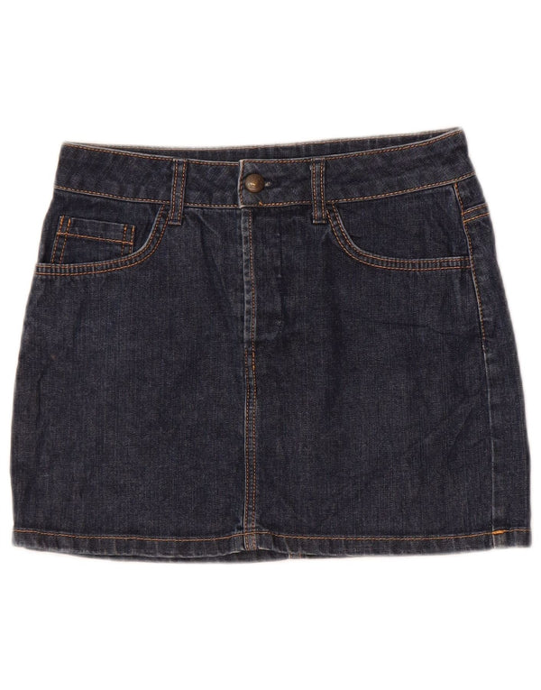 Topshop Dame Mini Denim Nederdel UK 10 Small W28 Navy Blue Bomuld