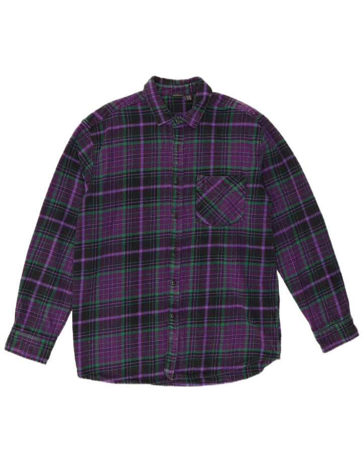 Pull & Bear Herre flannelskjorte XL Lilla ternet bomuld